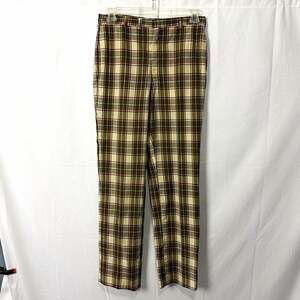 Roger Kent Men's Plaid Casual Pants 35 Brown Beige Green Straight Flat Front